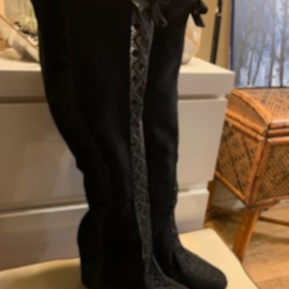 Bettye Muller Concerto Lace-Inset Knee Boot, Black - Picture 4 of 15